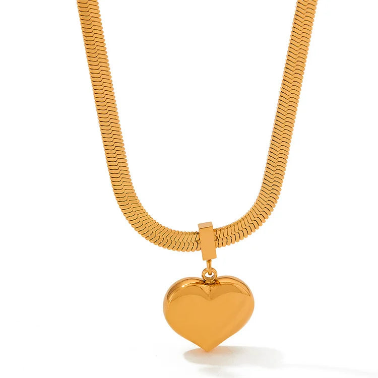 New Arrival Women's Friendship Stainless Steel Bracelets Gold Herringbone Snake Chain Heart Pendant Necklace