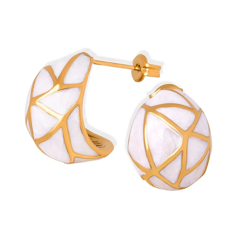 New Arrivals Women Antique High Quality Jewelry 18k Gold Plated Stainless Steel Hypoallergenic Casting Enamel c Shape Earrings