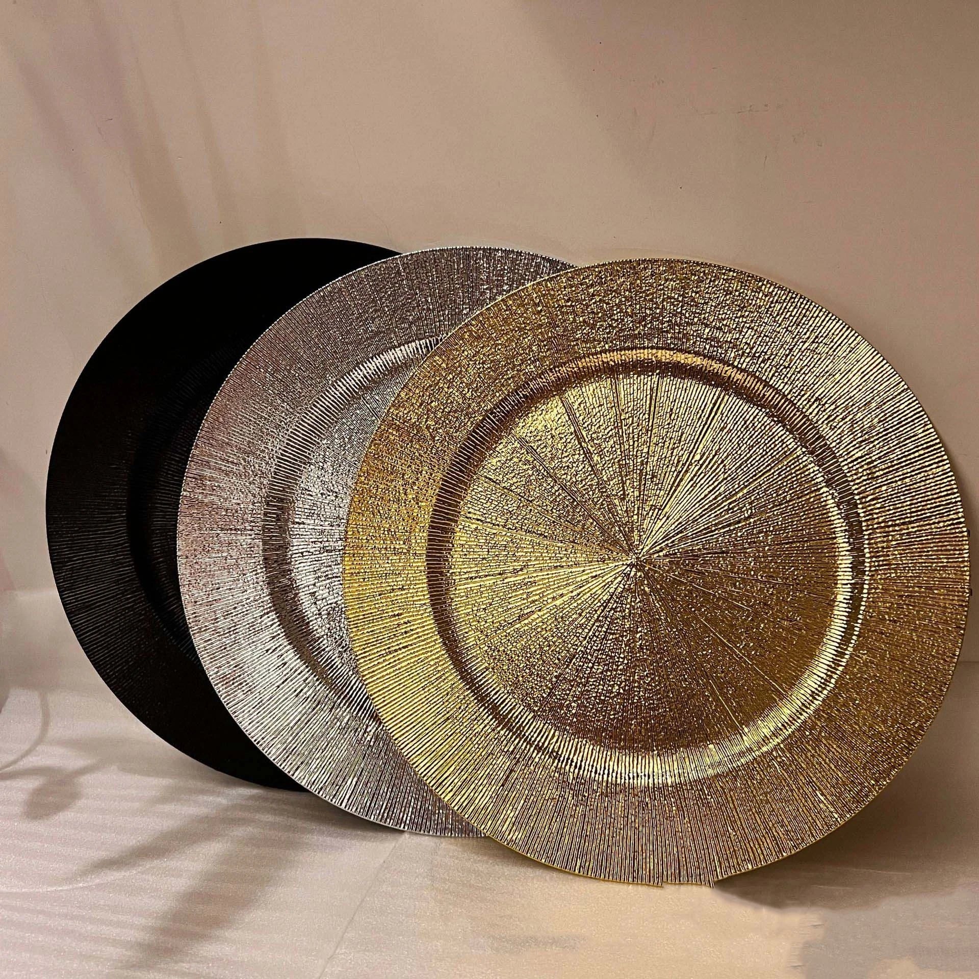 10 Colors Round Double Plating Unique Textured Heat Insulation Platters Ornaments Fruit Bowl Tray Decorative Charger Plates