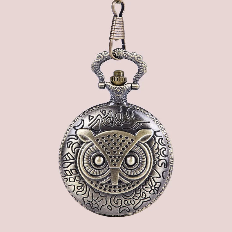 Antique Bronze Quartz Watch Big Size Owl Pocket Watches