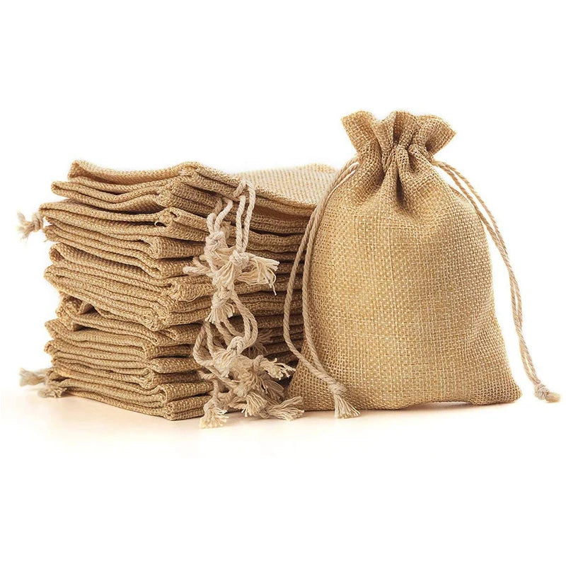 Custom Logo Jute Makeup Organizer Drawstring Pouch Linen Necklace Bag