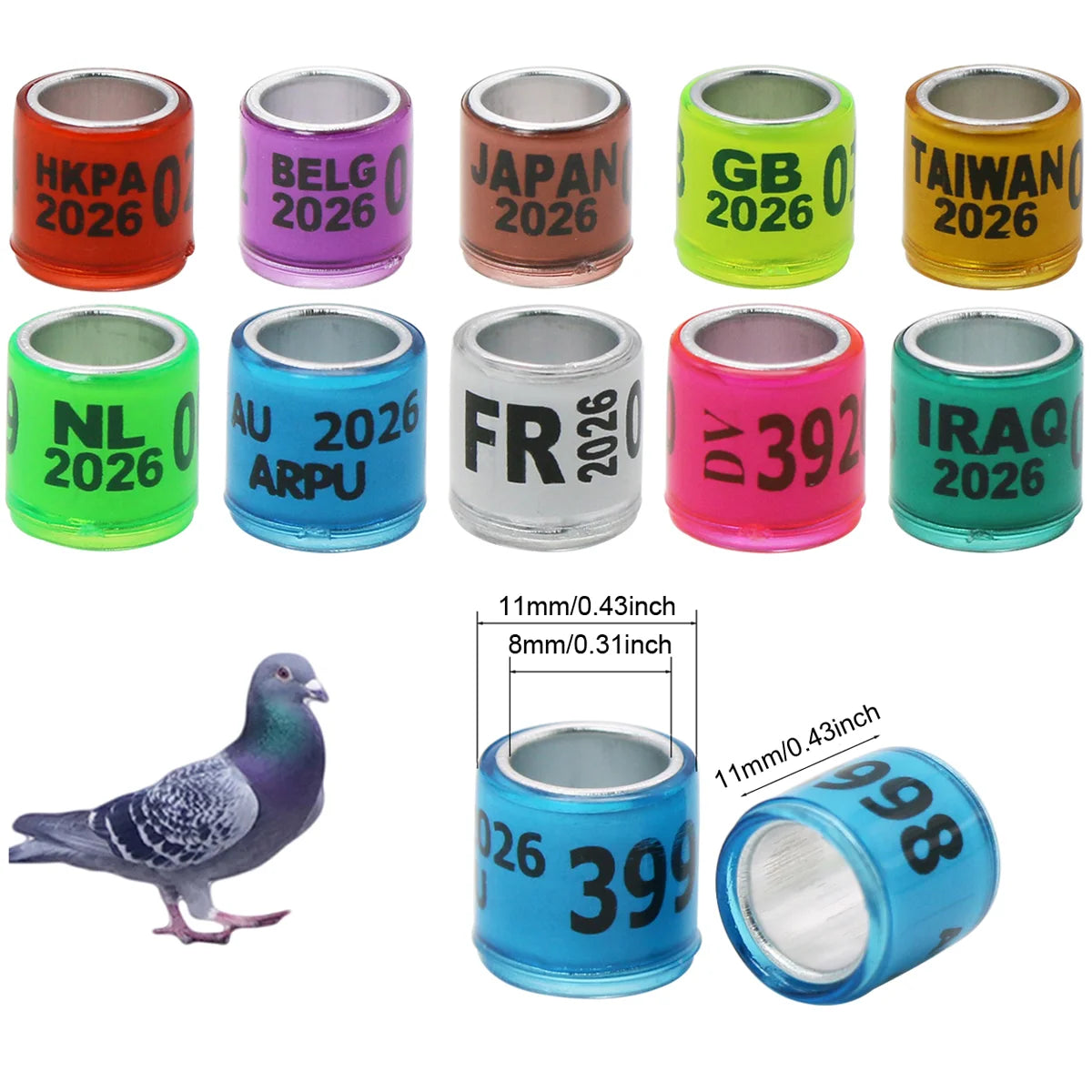 Custom 8mm Parrot Foot Bands Colorful Poultry Bird Racing Leg Ring Aluminum Plastic Pigeon Foot Rings with Number