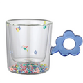 Flower Glittered Double Wall Glass Mug Thickened Handle Beautiful and Firm Glass Mugulation