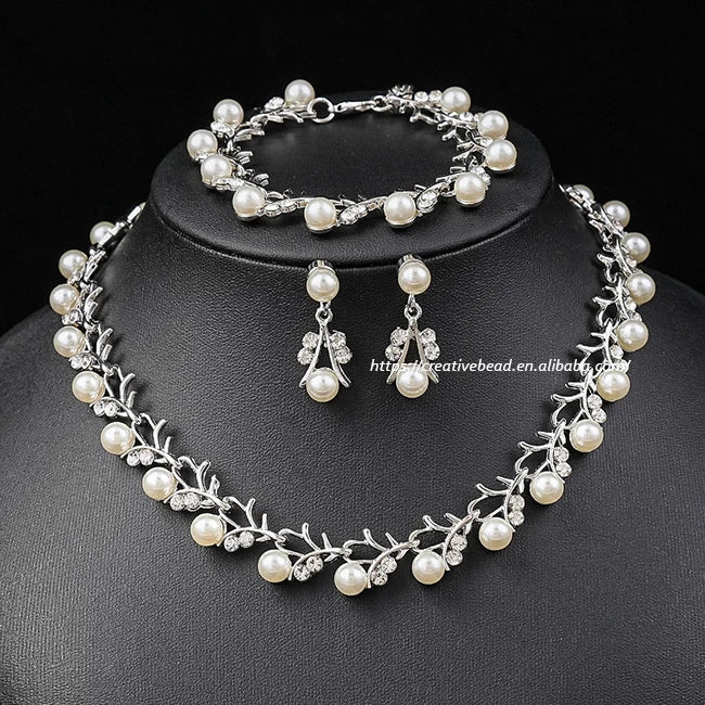 Creativebead 2025 Fashion Wedding Bride Jewelry Set Classic Style Pearl Necklace Earrings for Parties Claw Setting Inlay