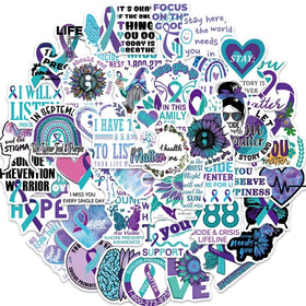 50pcs Suicide Prevention Awareness Stickers for Water Bottles Teal & Purple Ribbon Stickers for Teens Adults Laptop Phone Case