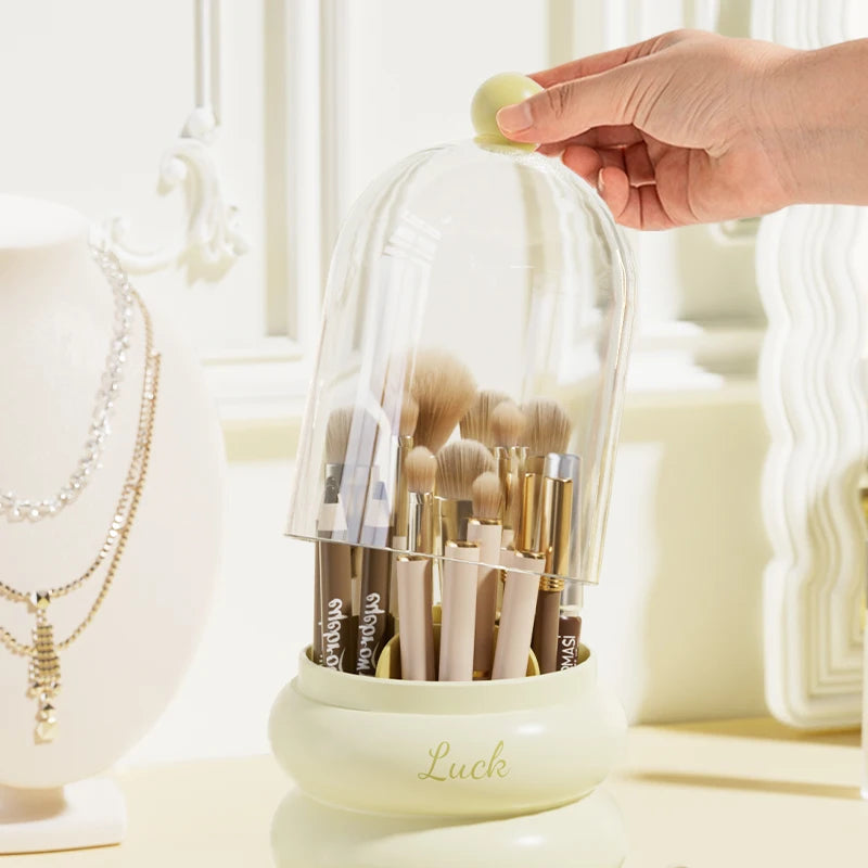 Cute Style Makeup Brush Storage Bucket Dust-proof Lipstick and Eyebrow Pencil Cosmetics Storage Box with Rotating Brush Cylinder
