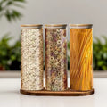 3PCS 2L SET Multifunction High Borosilicate Glass Storage Food Bottles Jar Container With Bamboo Lid for Spice Spaghetti