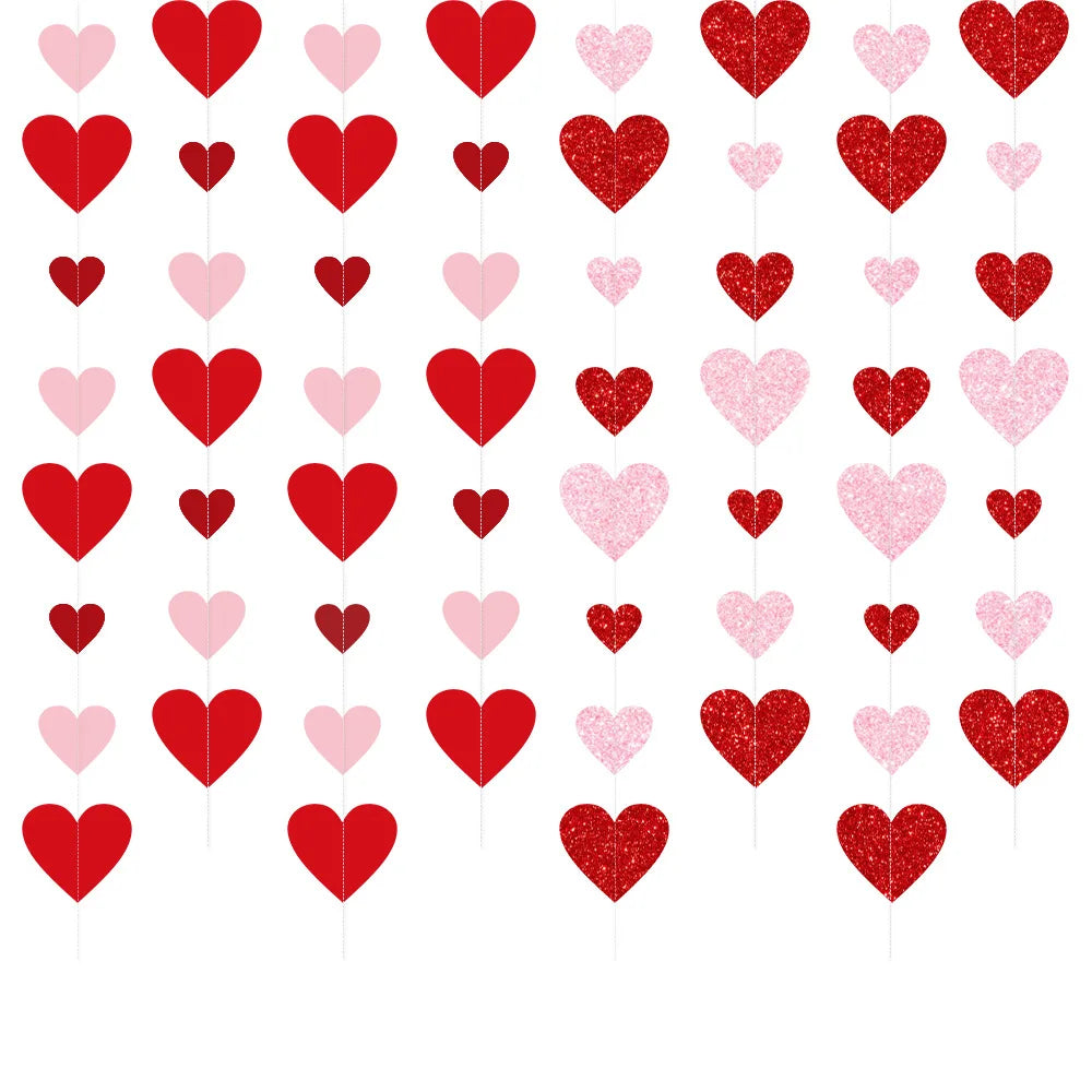 Heart Garland Red & Pink Valentines Day Decoration Hanging Hearts NO DIY Glitter Hanging Valentines Garland X4266