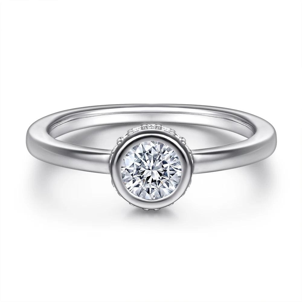Thin Band Ring Solitaire Rings Round Shape  Accent Stone Rhodium Plated Gold Plated 925 Sterling Silver Engagement Wedding Ring