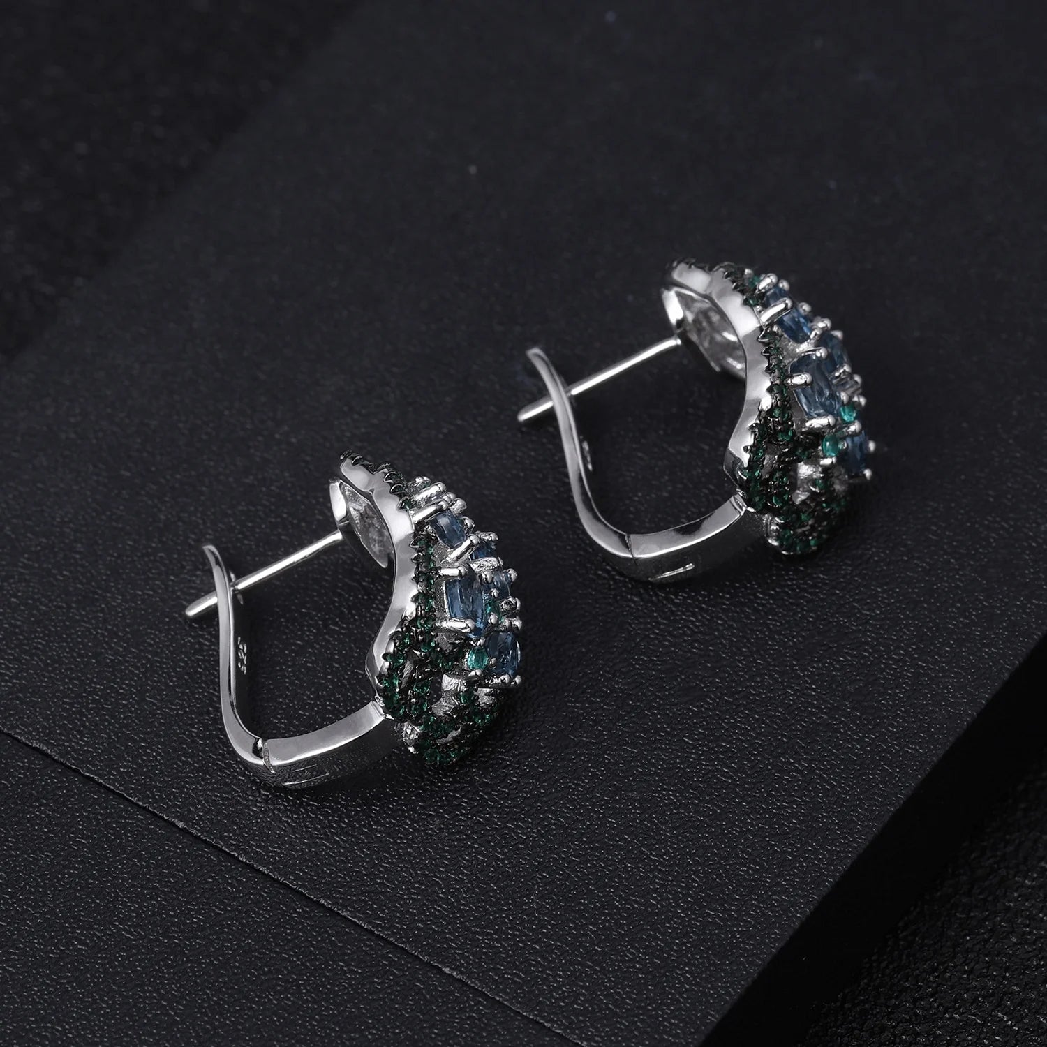 Abiding Natural London Blue Topaz Nano Emerald Green Unique Design Anniversary 925 Sterling Silver Stud Earrings for Women