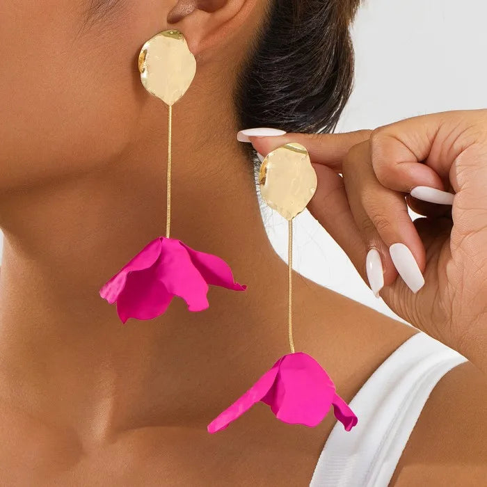 Women's Fashion Gold-Plated Alloy Tassel Earrings Long Drop Metal Flower Petal for Parties Other Occasions Accessories/Gifts