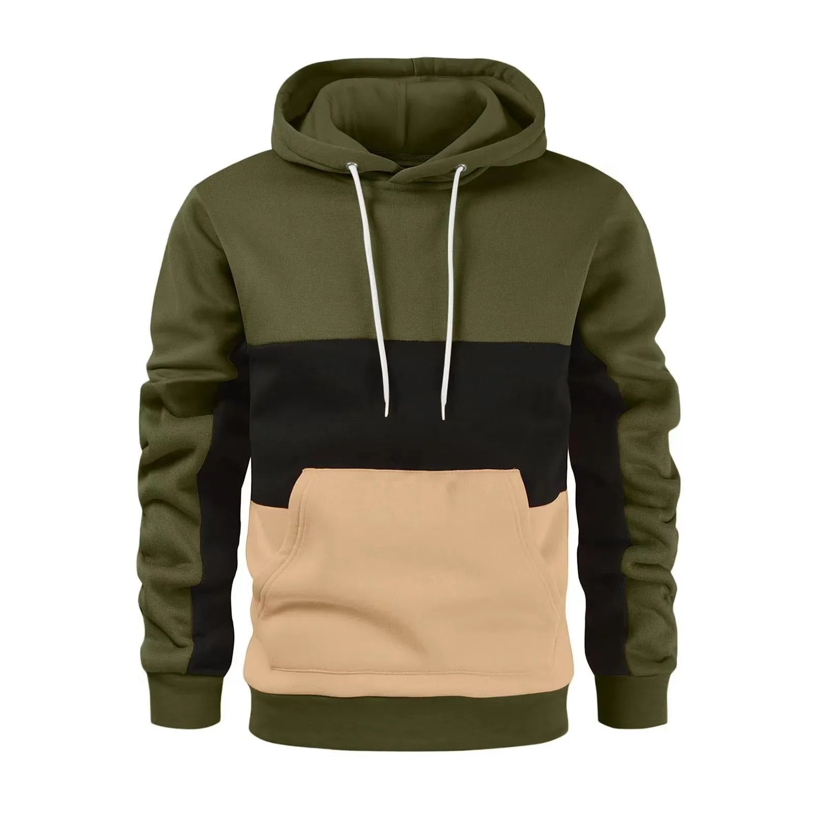 Men's New Color Block Hoodie Sweatshirt Autumn Winter Fashion Pullover Casual Streetwear Soft Fleece Inside
