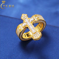 New Hip Hop Rappers Jewelry Pass Diamond Tester 925 Sterling Silver VVS Baguette Moissanite Diamond Iced Out Cross Ring for Men