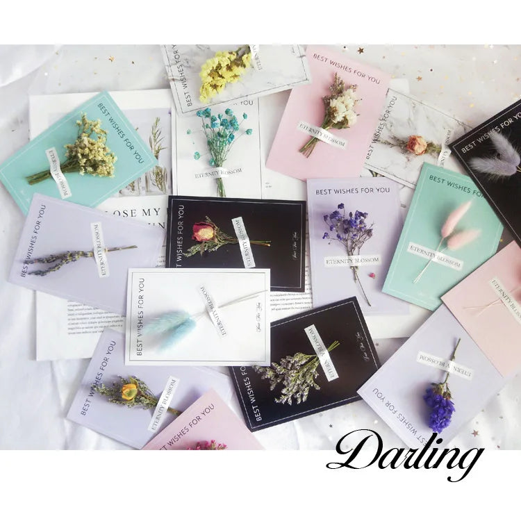 S02138 Hot Sale Dried Flower Card Wholesale Birthday Greeting Cards With Dried Flower Thanksgiving Blessing Mothers Day  Card