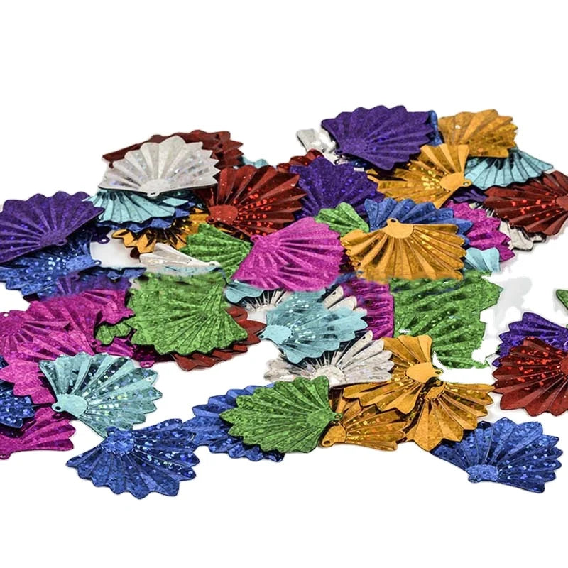 35X27mm Diy Handmade Accessories Laser Sequin Fan Shape a Hole Costume Dress Embellished Beaded Bulk Sparkle Glitter PVC Sequins
