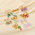 18K Gold Plated Cute Flower Mismatched Light Purple Stainless Steel Earring for Summer