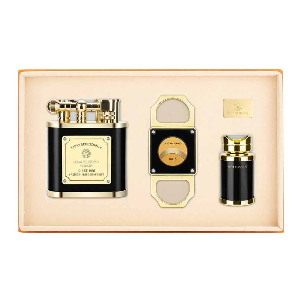 Wholesale High Quality Cigar Accessories Kit with Cigar Lighter Cutter Metal Puncher Cigar Holder