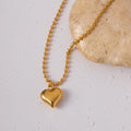 J&D Unisex Stainless Steel 18K Gold Plated Pendant Necklace Trendy Chunky Heart Shape Beaded Fashion Jewelry Set