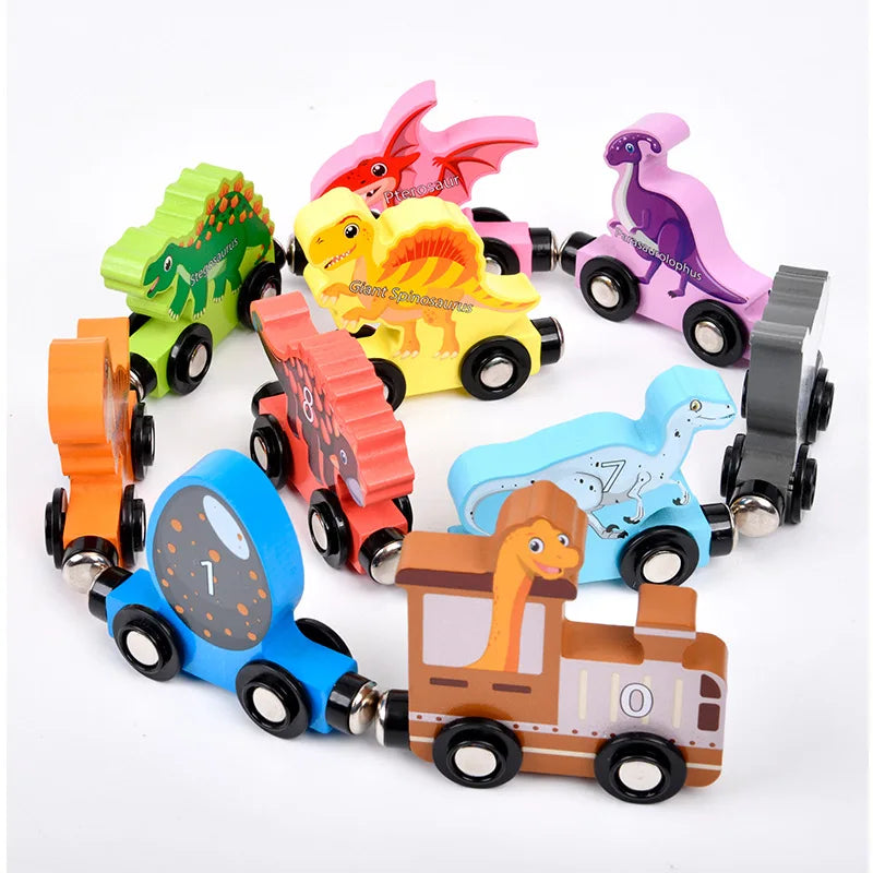 YARI Child-Safe Birthday Gifts 11 Pack Montessori Toy Wooden Magnetic Dinosaur Train Set for Ages 4-6