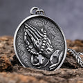 Ready to Ship Religious Christian Faith Meditate Rosary Tattoo Praying Hands Pendants Necklace for Men Women