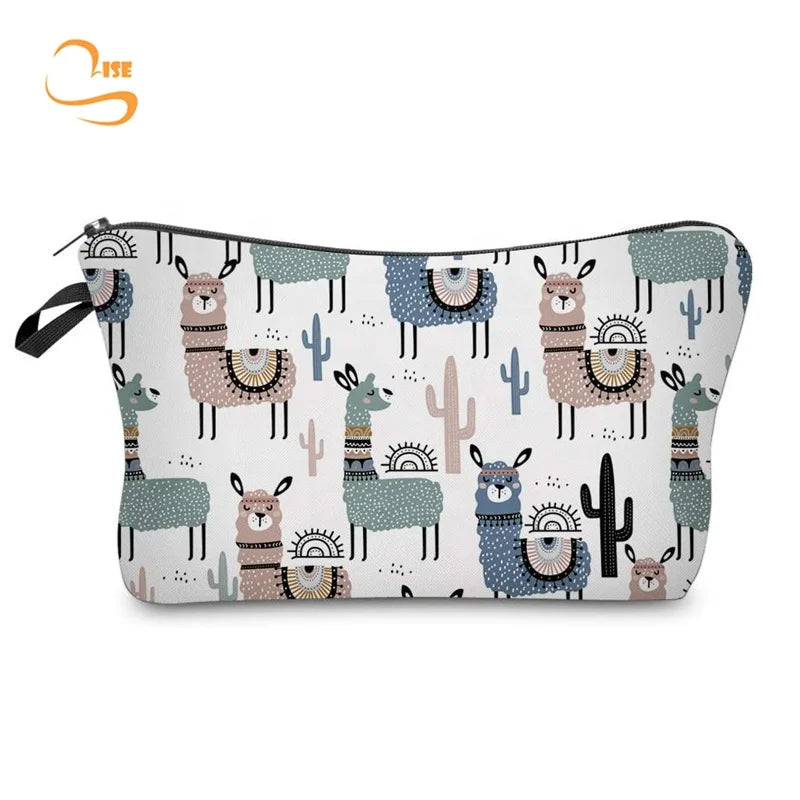 Printed Mini Zipper Close Women Girl Portable Cosmetic Bag Storage Makeup Organiser Bag