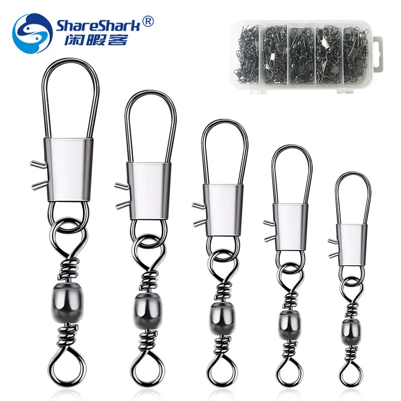 200Pcs Fishing Rolling Barrel Swivels Safety Snap Connectors Fishing Swivel Snaps Accessory Kit for Saltwater Freshwater Fishing
