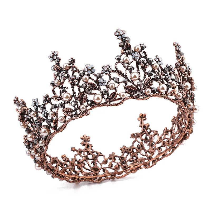 Vintage Pearl Crown Round Rhinestone Crown Bridal Wedding Tiara Crown