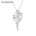 CZCITY Leaf Shape Bohemian Bling Silver Woman Jewellery Cubic Zirconia Flower Pendant Luxury Necklace