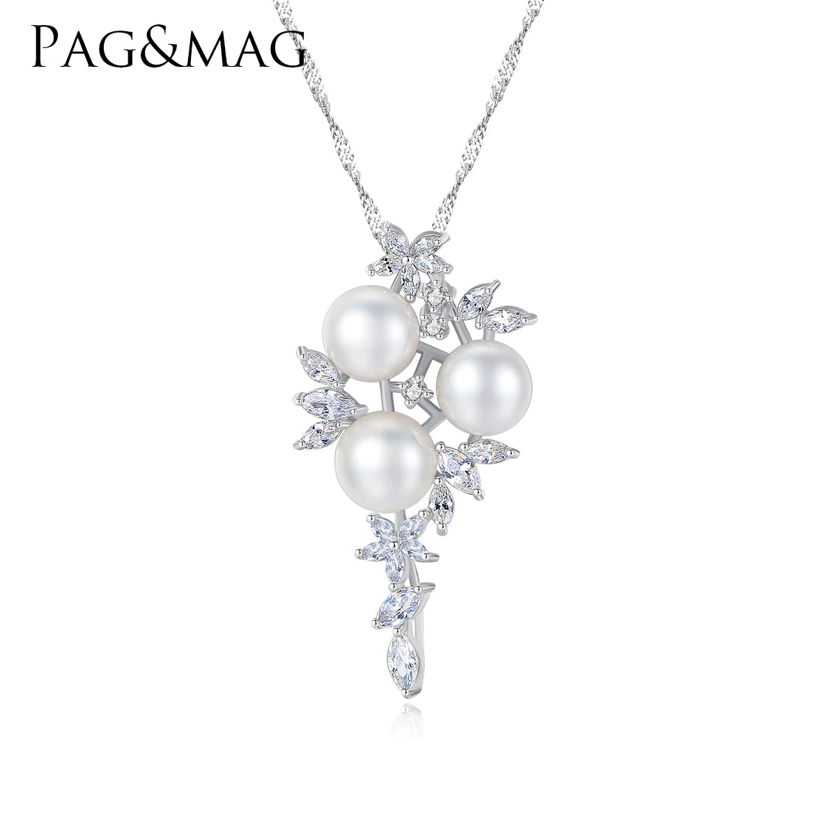 CZCITY Leaf Shape Bohemian Bling Silver Woman Jewellery Cubic Zirconia Flower Pendant Luxury Necklace