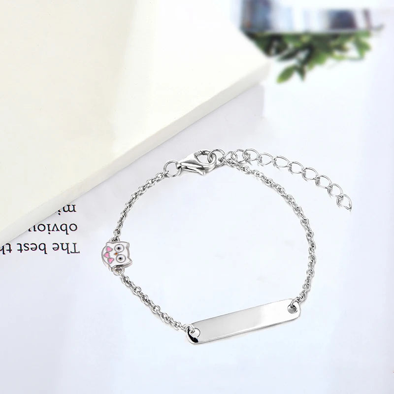 925 Sterling Silver Bracelet Dainty Custom Letter Bar Bracelet Enamel Animal Owl S925 Silver Everyday Use