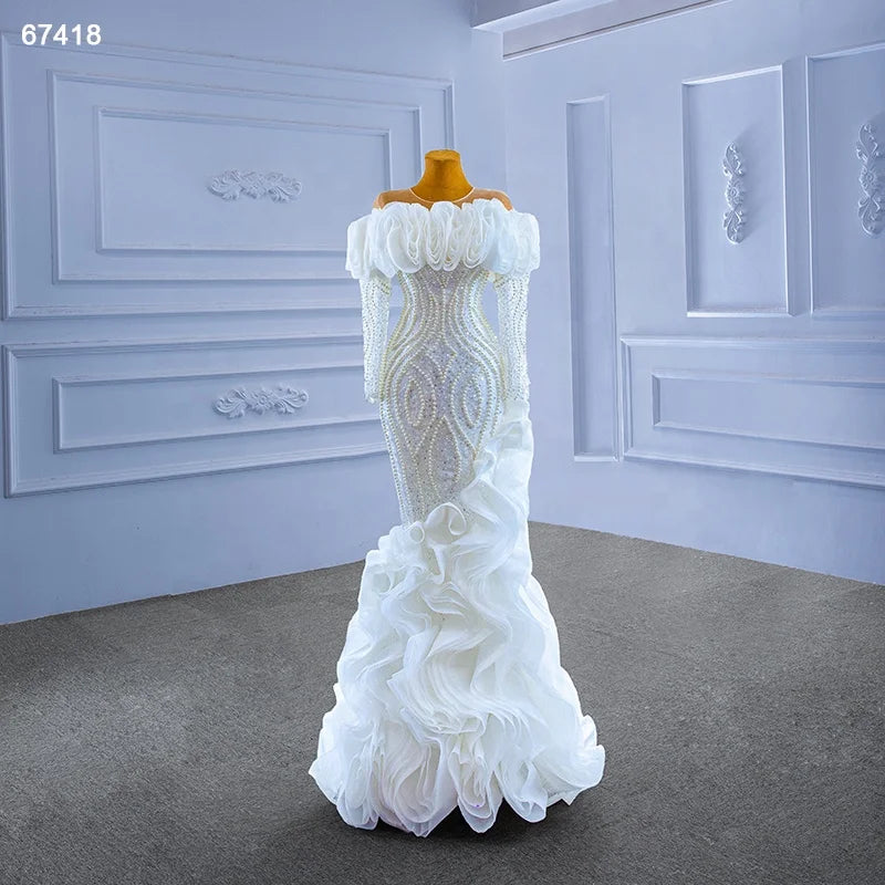 For Jancember RSM67418 2021 Modern Luxury Mermaid Wedding Dress Lace Pearls Sequins Long Skirt Crystal Lace Bridal Gown