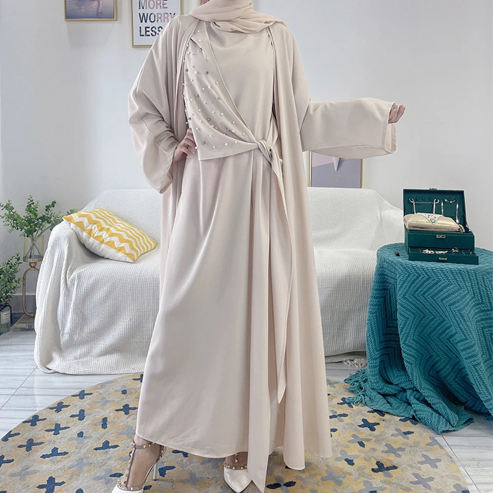 2023 Latest 2pcs Set Open Cardigan Islamic Clothing for Women Abaya Muslim Dubai Women Set Wholesale