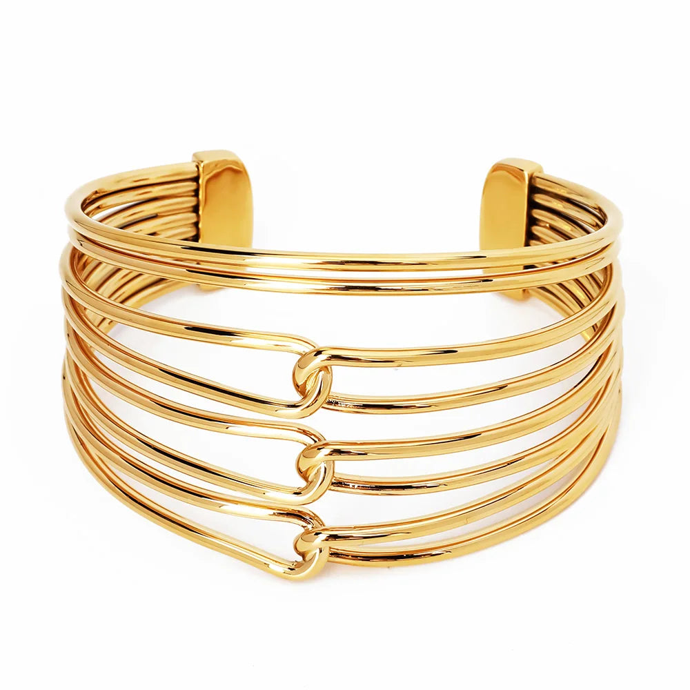 Wholesale Multi Layer Lines Cuff Bangle Handmade Simple Lines Hollow Bracelet Pulseras Fashion Bangle for Women