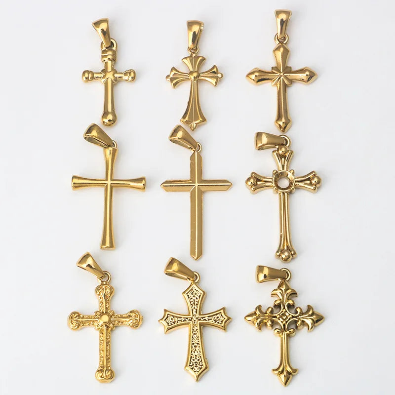 Simple Stainless Steel & Titanium Steel 18K Gold Multi-cross Pendant Necklace Religious DIY Jewelry Accessories
