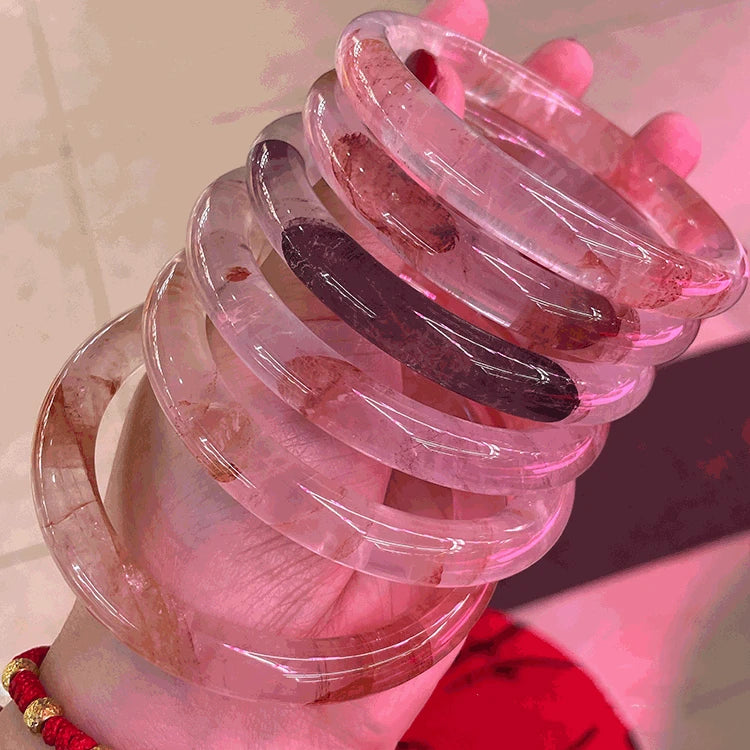 High Grade Ice Round Strip Jade Bracelet Laokeng Myanmar Spicy Red Flower Jade Bracelet Bangles for Women
