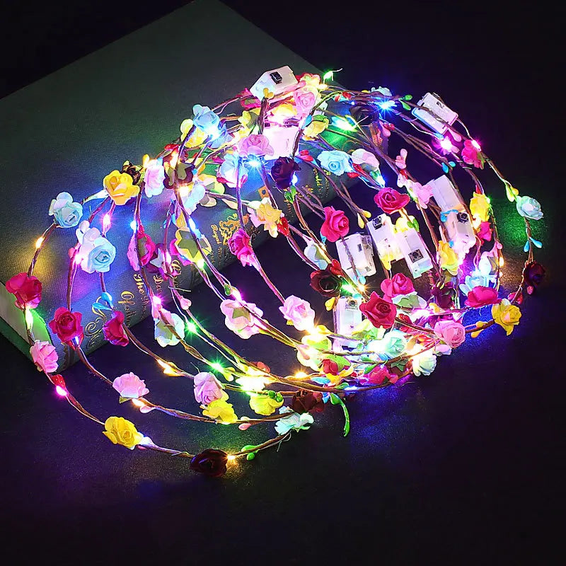 LED Adjustable Flower Crown Headband Light-Up Fairy Multicolor Headpiece Wreath Hairpiece Polyester Romance Style Wedding