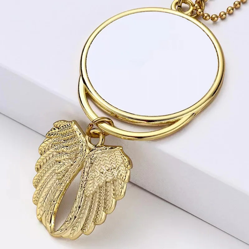 New Sublimation Blank Car Pendant Angel Wing Mirror Decoration Hanging Charm Accessories Car Interior Gift
