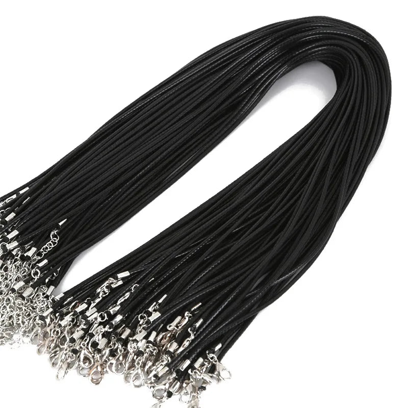 1.5mm/2mm Black Wax Leather Necklaces Cord Strap Rope Lobster Clasp Necklace Findings