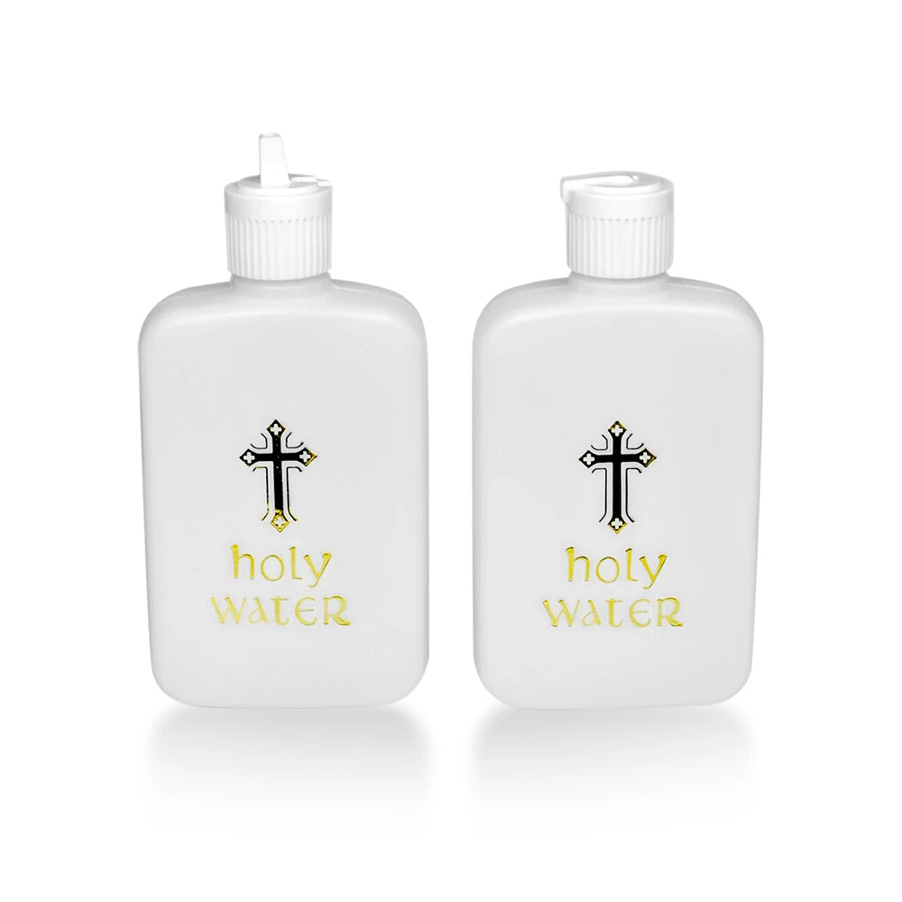 Wholesales Religious Supplies Plastic Cross Easter Flip Top Cap Holy Water Bottle 100ml Plastic Polypropylene Crafts