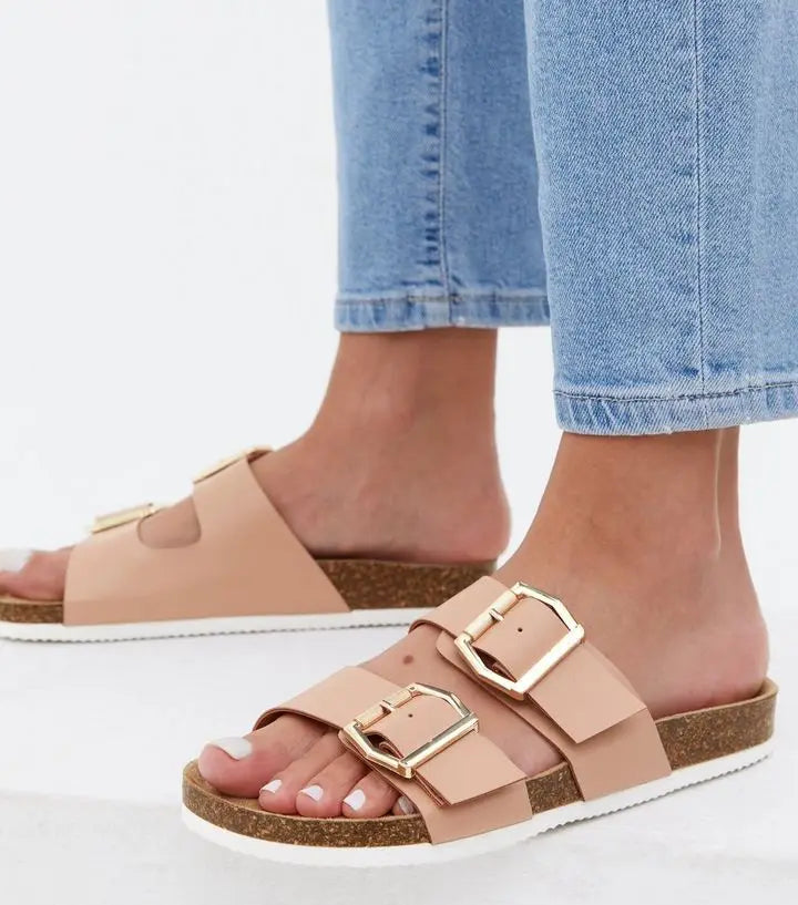 Summer New Style Colorful Women Men Buckle Double Strap Foot-bed Sliders Slippers for Women