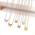 Italian Designer Fine Stainless Steel 18K Gold Plated Jewellery Zirconia Crown Bowknot Flower Charms Elegant Chokers Necklaces
