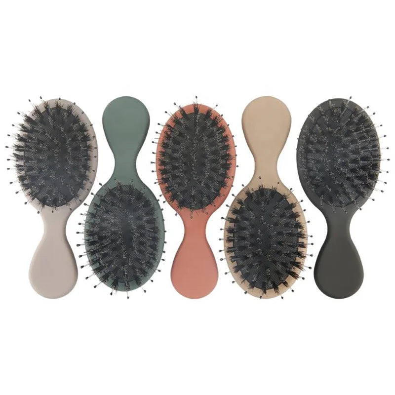 2024 New Private Label Mini Plastic Rubber Finish Black Hair Extension Soft Nylon Boar Bristle Hair Brushes for Kids