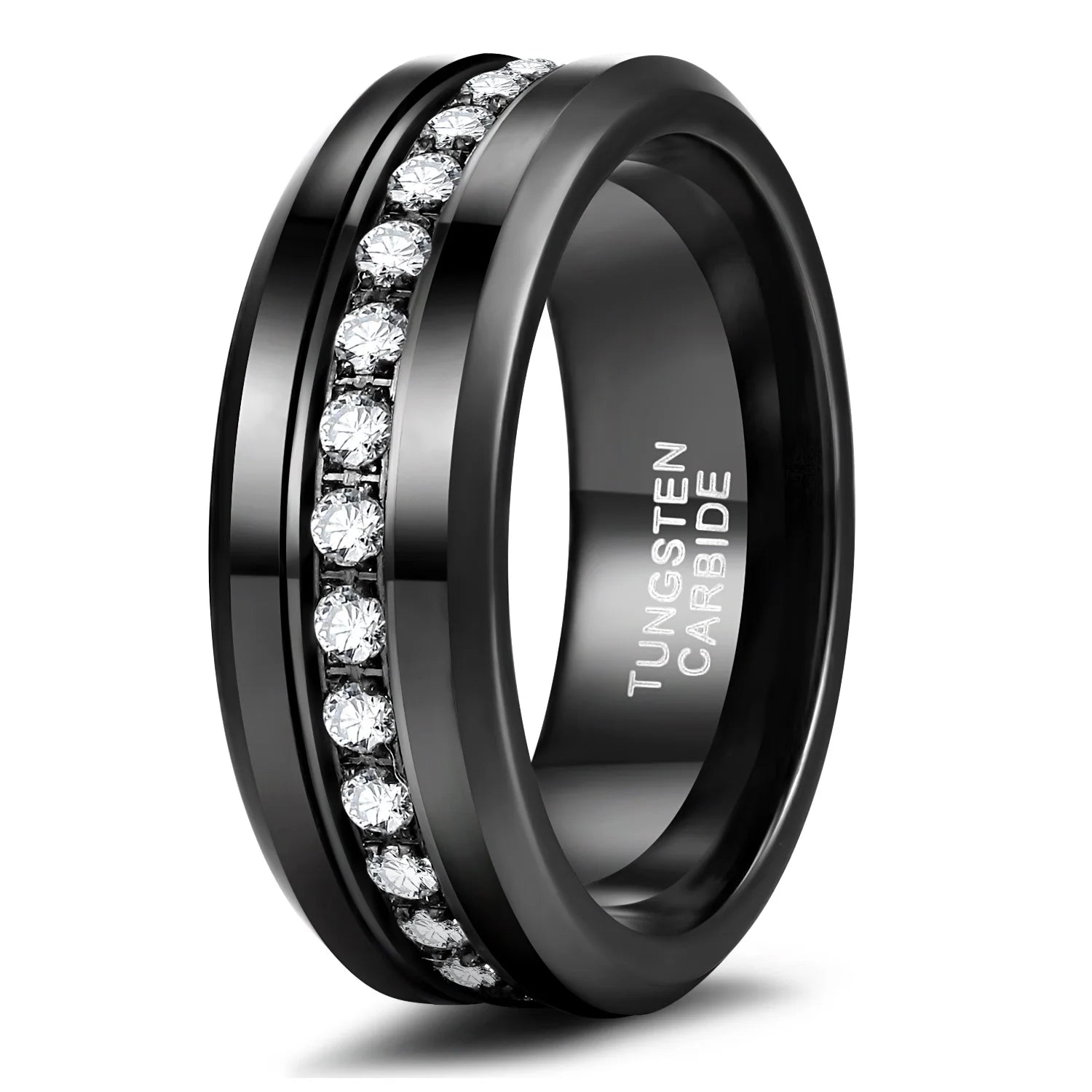 OAHLAN 8mm Black Zircon Inlay Tungsten Carbide Rings Engagement Wedding Bands High Polished Jewelry 8mm Black for Men