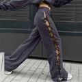 Enyami Streetwear Autumn Winter Hip Hop Elastic High Waist Casual Sides Cross Knitted Loose Women Jogger Pants