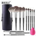 For Wholesale Custom 12pcs OEM Professional Makeup Brushes Face Eco-friendly Matte Black Labeled Handles Full Brush Set Bag