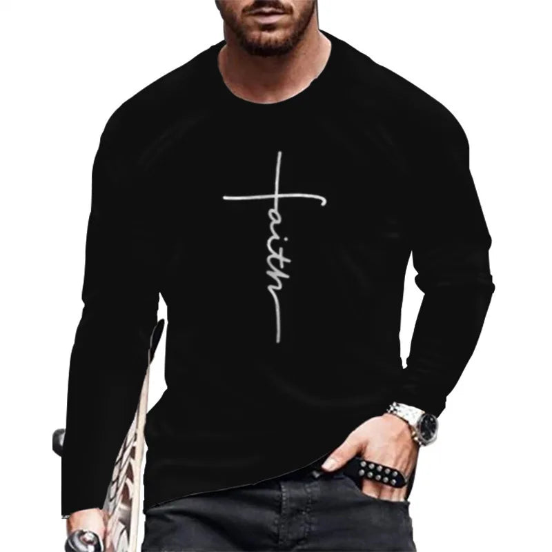 New Autumn Cross Border Menswear Printed Simple Men's Long Sleeve T-Shirt