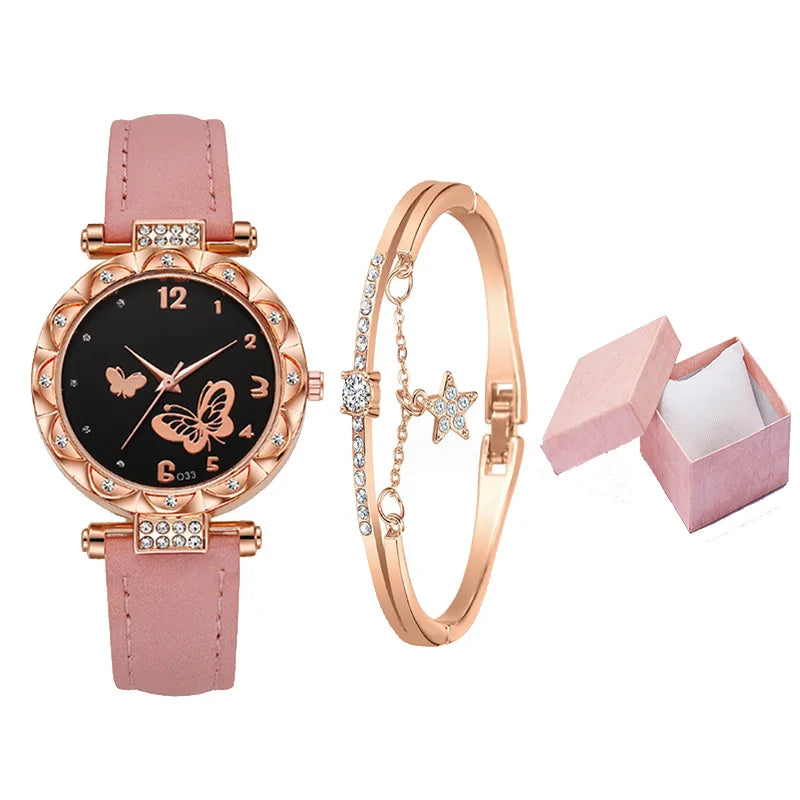 Wholesale 2pcs /Set Trend Girls Fashion Alloy Watch Simple Bracelet Gift Box