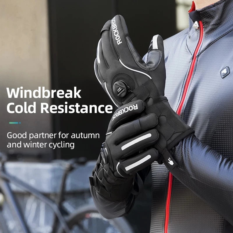 For ROCKBROS Adjustable Winter Warm Cycling & Motorcycle Gloves Reflective Touch Screen Outdoor Waterproof Riding Gloves