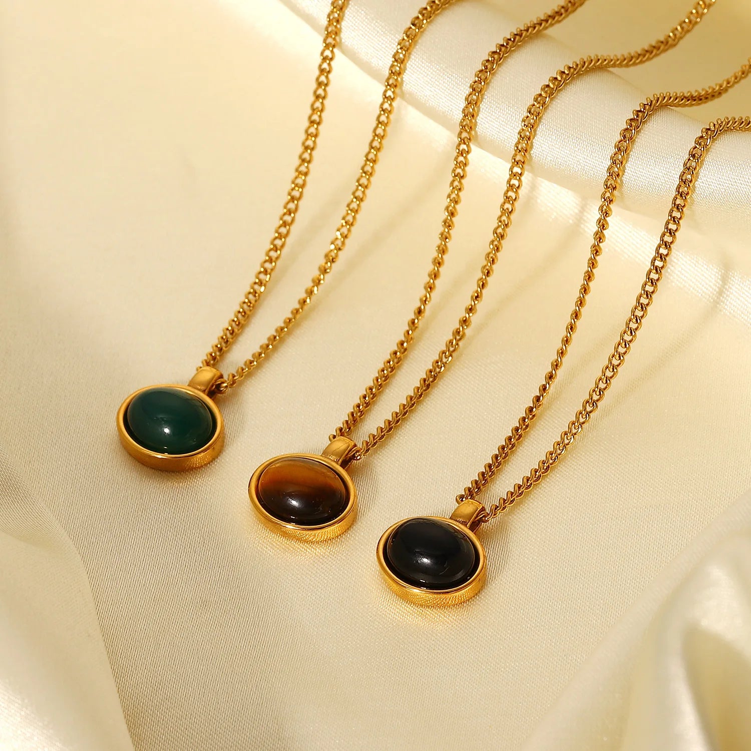Colares Inoxidavel Original Black Onyx Chrysoprase Tiger's Eye Stone Necklace Collana Choker 18k Gold Pvd Necklace