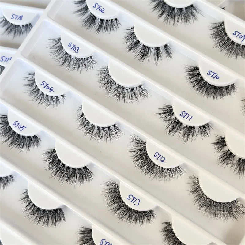 Free Sample Premium Pbt Lashes  Wholesale Vendor Fluffy  Strip Lashes Private Label with Box Custom Logo